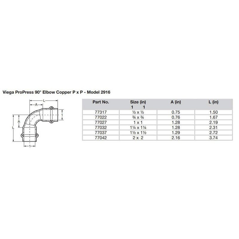 Viega 77317 ProPress Zero Lead Copper 90-Degree Elbow with 1/2-Inch P x P, 10-Pack - Image 2